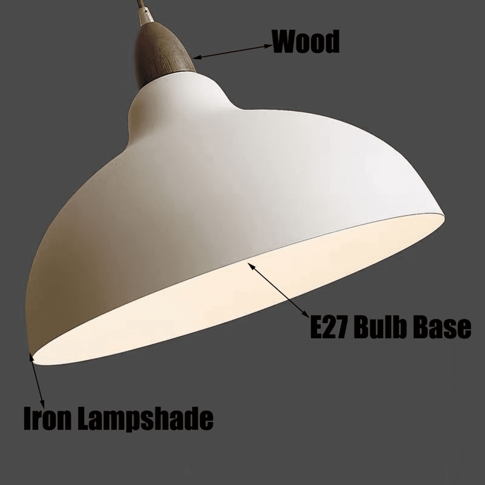 Modern Minimalist Dome Pendant Lamp, Wood Metal Iron Pendant Light Fixture, Semicircle Farmhouse Pendant Lighting, Japanese Style Rustic Chandelier for Dining Room Table Kitchen Island