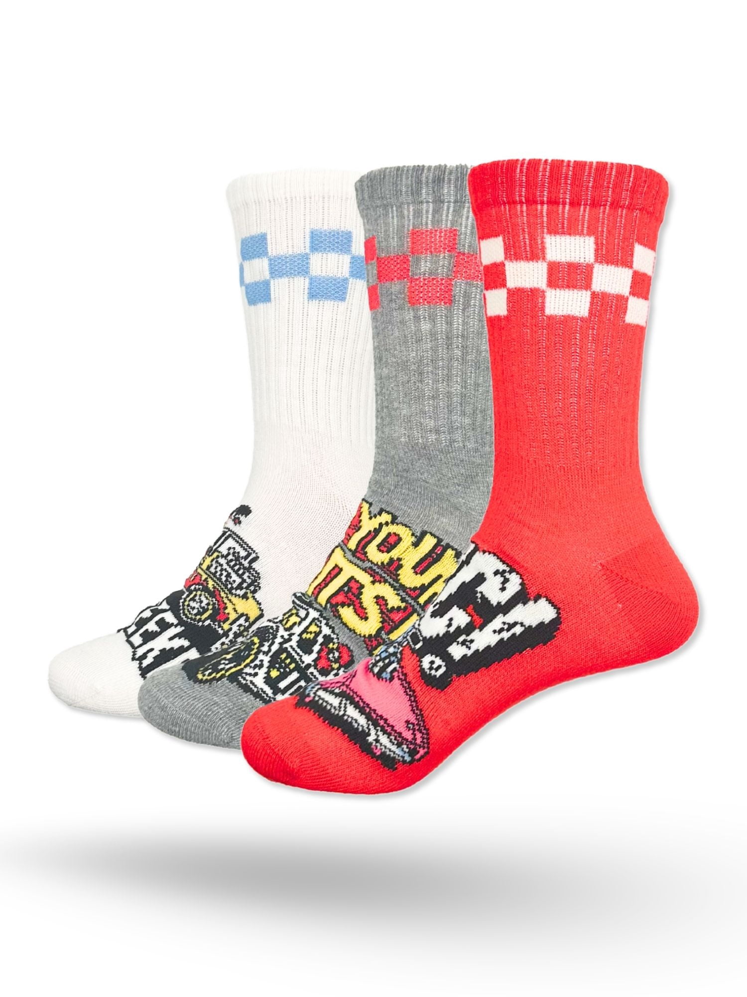 Hot Wheels Boys Mid-Crew Socks, 3-Pack, Sizes S/M-M/L
