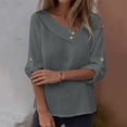 thumbnail image 2 of successthop T-Shirts for Women Summer Casual Linen Crewneck Shirts Breathable Lightweight 3/4 Sleeve Top Solid Outfits M, 2 of 9