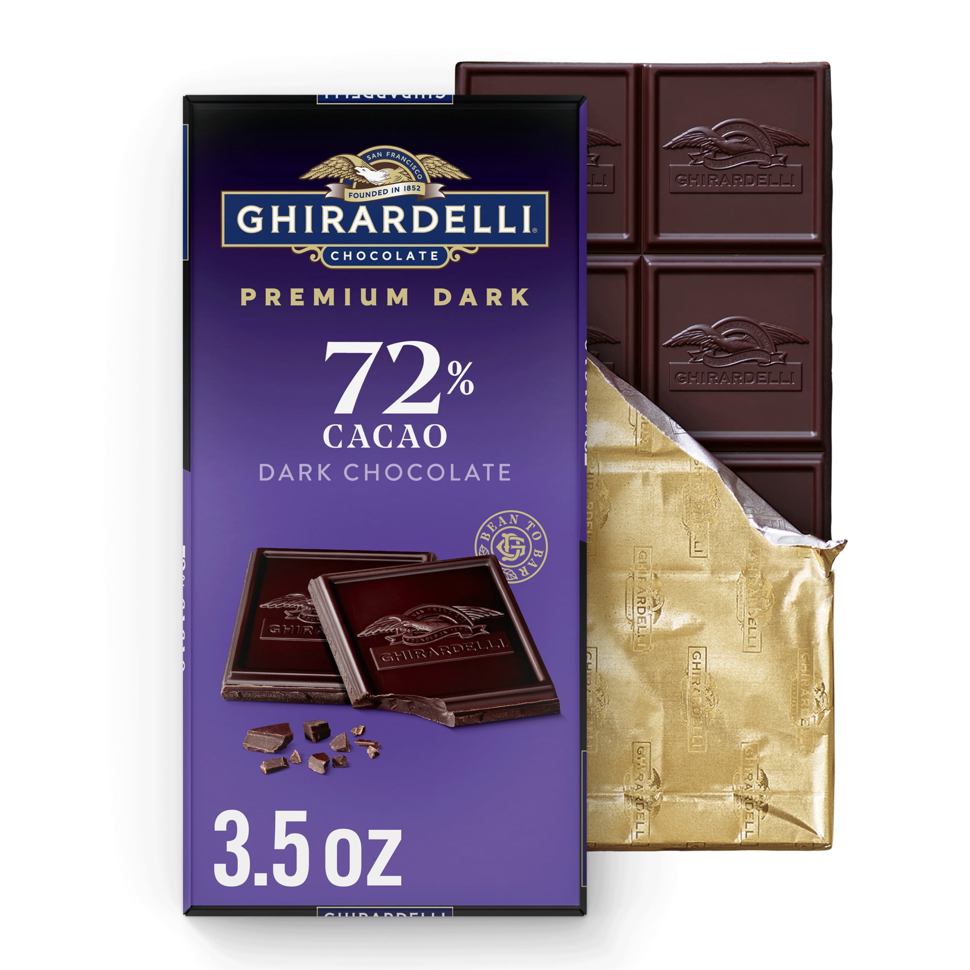 GHIRARDELLI Premium Dark 72% Cacao Dark Chocolate Bar, 3.5 oz Bar