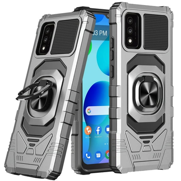 For TCL 30T Hybrid Dual Layer with 360° Rotate Magnetic Ring Stand Holder Kickstand TPU Rugged PC Shockproof Protective Cover ,Xpm Phone Case [ Silver ]