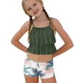 thumbnail image 4 of Girls 2 Piece Swimsuit Set Ruffle Tankini Top & Tropical Print Boy Shorts Quick Dry UPF Swimwear Ages 6-15,Size 10-11 T, 4 of 7