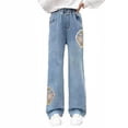 thumbnail image 4 of RUTAYY Toddler Girls Fashion Cute Embroidered Pants Elastic Waist Wide Leg Jeans Loose Casual Demin Pants With Pockets Trouser Soft Infants Pants, 4 of 4