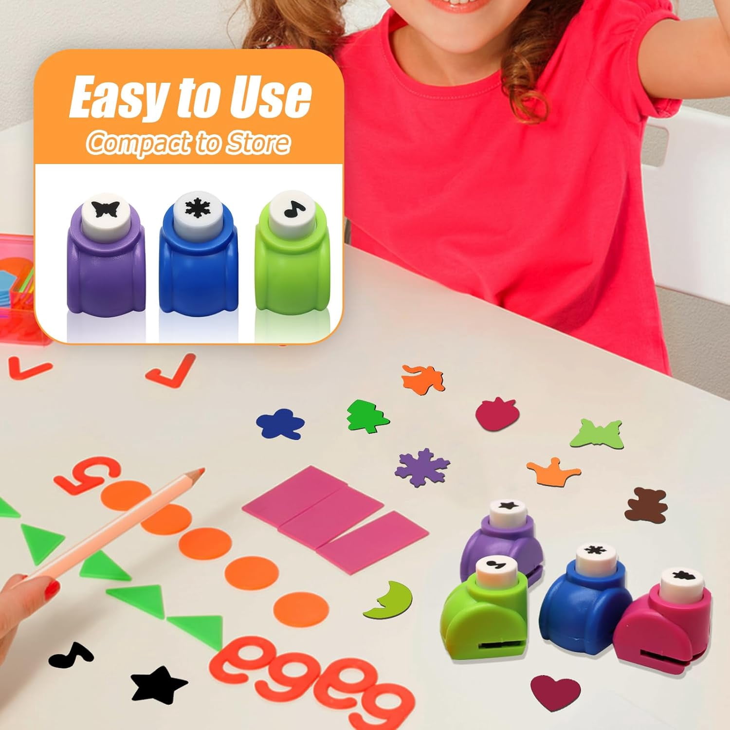 12 Pcs Craft Hole Punch Shapes Set - Mini Paper Punchers for Scrapbooking, Card Making, Nail Art, DIY Crafts - Includes Star, Heart, Butterfly & More (Assorted Colors)