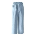 thumbnail image 4 of WTOBBY Men's Casual Linen Embroidered Pants Drawstring Elastic Waist Loose Fit Comfortable Pocket Trousers for Daily Lounge Wear,Light Blue XL, 4 of 6