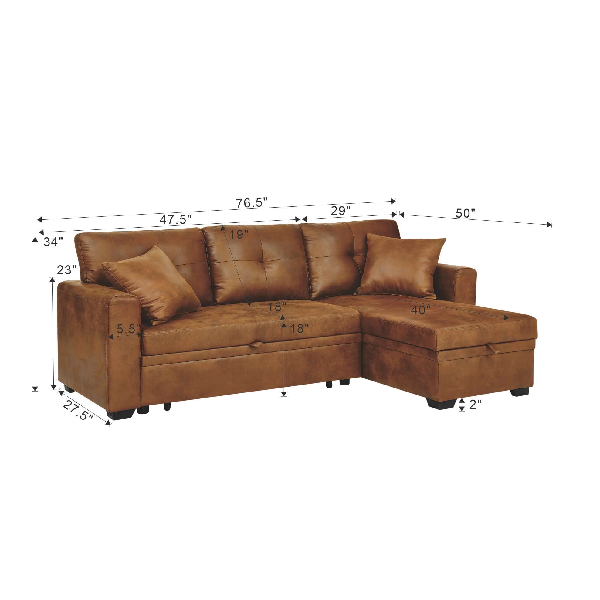 MAYEERTY L‑Shaped Sleeper Sectional Sofa, Convertible Pull‑Out Bed with Reversible Storage Chaise, Light Brown Breathable Fabric for Small Living Spaces