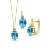 Gem Stone King 6.83 Ct Oval Checkerboard Swiss Blue Topaz 18K Yellow Gold Plated Silver Pendant Earrings Set