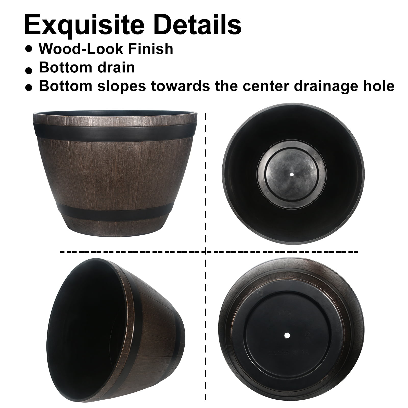 Gamexcel 2Pack 20.5" Classic Home and Garden Whiskey Plastic Resin Home Flower Pot Barrel Planter, Brown