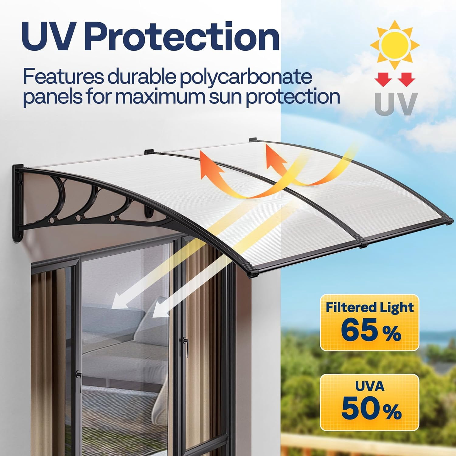 SPECSTAR Polycarbonate Window Door Awning Canopy Transparent with Black Bracket 40 Inch x 160 Inch