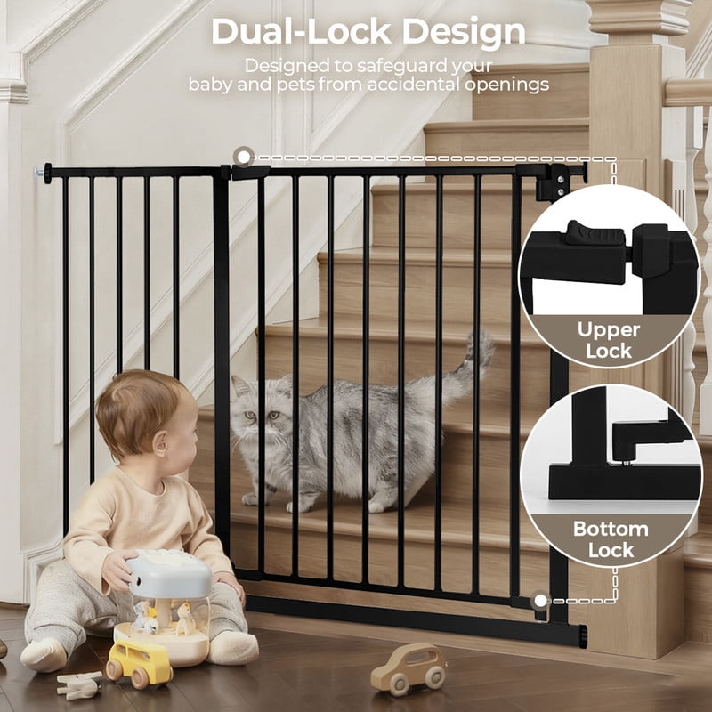 Baby Safety Gate, DOMIPET 29.5-46" Pet Gate for Stairs and Doorway,Pressure Mount Baby Gate for Ages 6 to 36 Months, Black