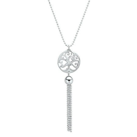 Pori Jewelers Sterling Silver Tree-Of-Life Tassel Chain Drop Pendant Necklace