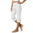 thumbnail image 2 of Nestiefly Capri Pants for Women - Split Button Elastic Waist Bermuda Knee Length Cotton Linen Capris Summer Casual Pedal Pushers with Pockets 2026 White M, 2 of 7