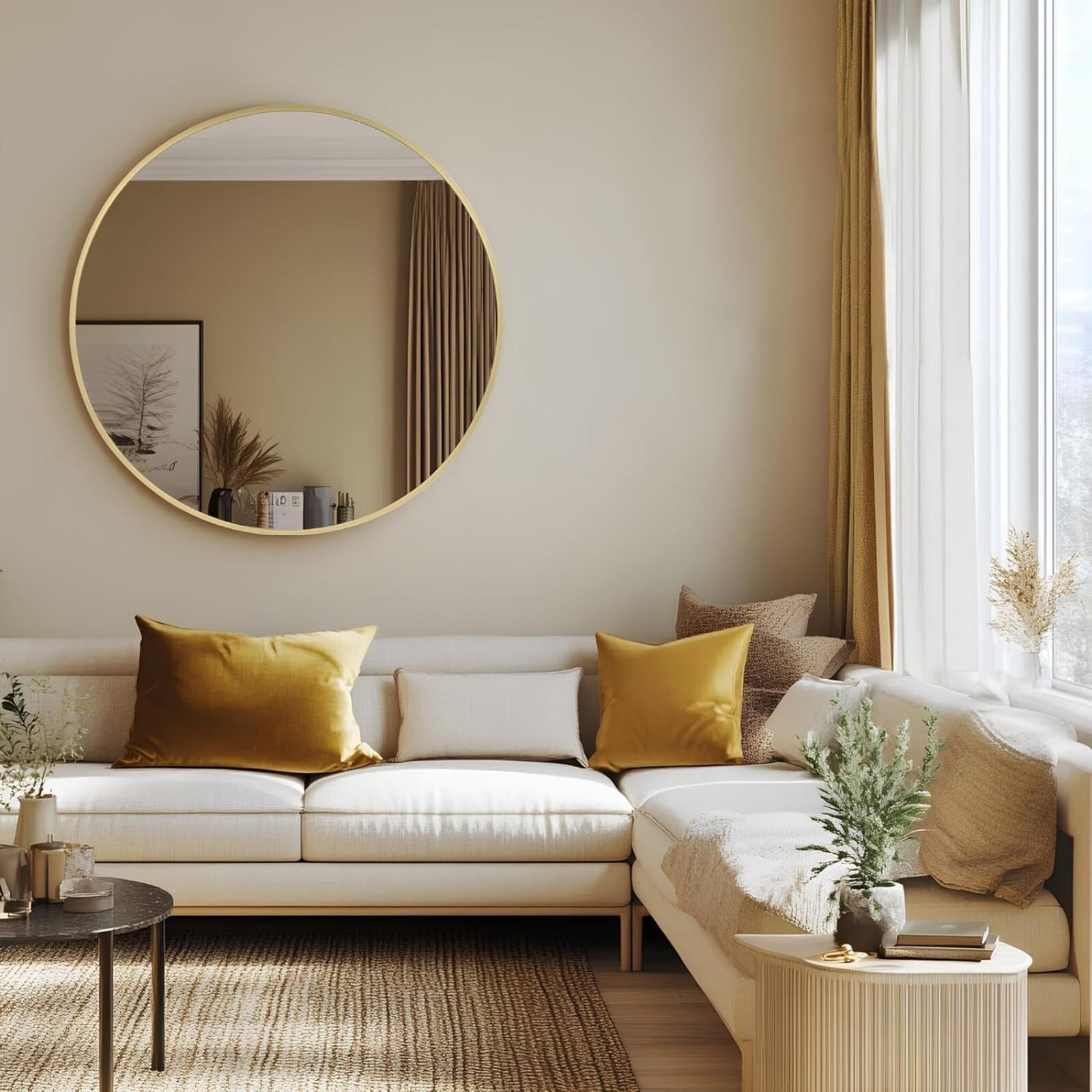 Mirrasia 30" Round Bathroom Wall Mirror, Gold