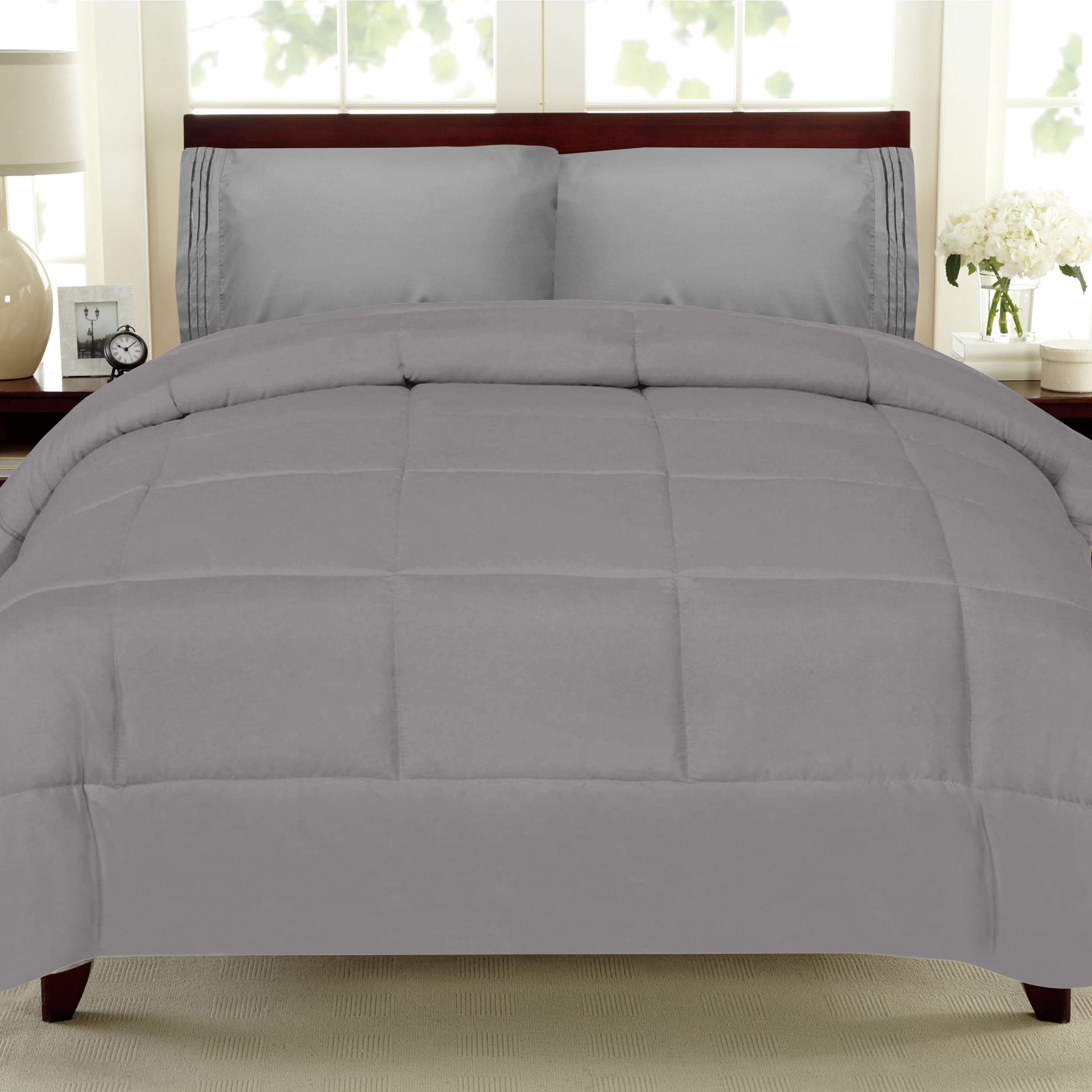 Luxury 5 Piece Bed in a Bag Down Alternative Comforter and Sheet Set - Gray - Queen