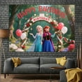 thumbnail image 2 of Frozen Elsa and Princess Anna Birthday Party Background - a vibrant forest scene with balloons, flowers and a "Happy Birthday" banner - perfect for indoor/outdoor celebrations, 2 of 5