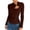 Brown, variant on Plus Size Womens Asymmetrical Draped Blouse Solid Color Long Sleeve V Neck Cutout Detail Metallic Buttons Spring Top Brown M