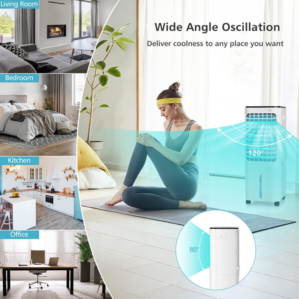 Spaco 4-in-1 Evaporative Air Cooler with 12L Water Tank and 4 Ice Boxes-White, Air Conditioners, Mist Cooling Fan, Portable Ac Units for Rooms, Bedroom, Office, RV and Camping
