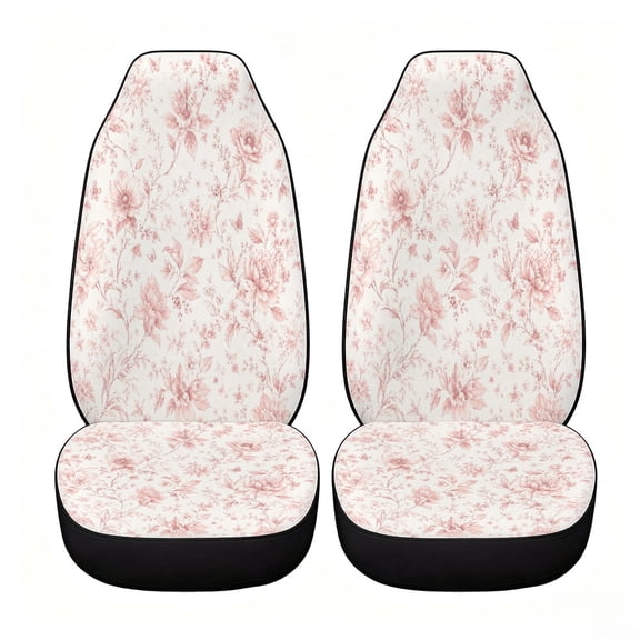 Verolix Soft Pink Toile Floral Car Seat Covers, Front Seats Only Set of 2, Universal High Back Mesh Fabric Seat Covers for Cars, SUVs, Sedans and Vans