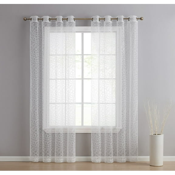 THD Francine Embroidered Soft Decorative Sheer Voile Light Filtering Grommet Curtain Panels - Pair