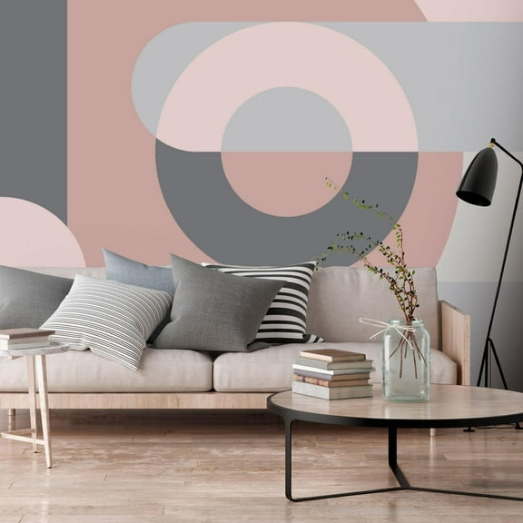 Tiptophomedecor Peel and Stick Wallpaper Wall Mural - Geometric Abstract Design Pink - Removable Wall Decals