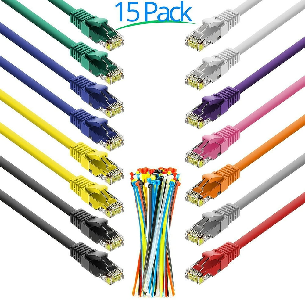 Cat6 Cable 0.6 Foot Cord 15 Pack RJ45 Gigabit
