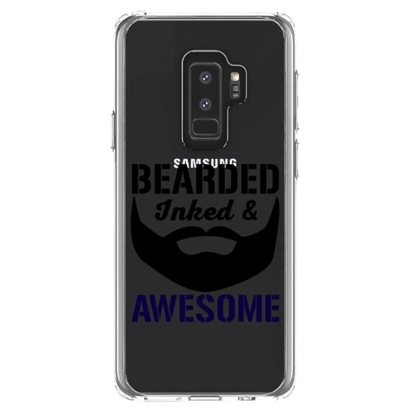 DistinctInk Clear Shockproof Hybrid Case for Samsung Galaxy S9  PLUS (6.2" Screen) - TPU Bumper Acrylic Back Tempered Glass Screen Protector - Bearded Inked & Awesome