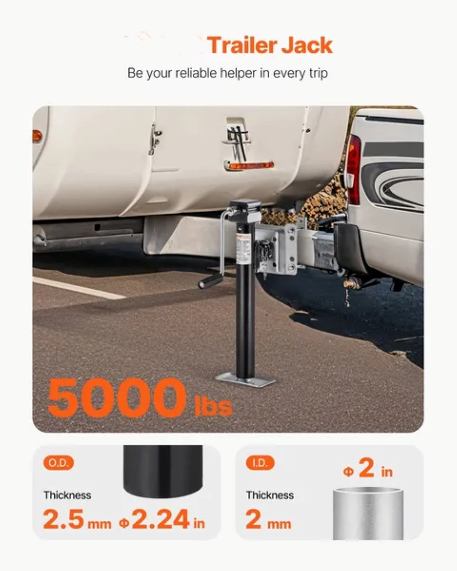 Trailer Jack, 5000 lbs Dynamic Load Capacity, Heavy Duty Swivel Bolt-on Trailer Jack, 14.3" Lift Trailer Jack Stand with Handle for RV Trailer, Horse Trailer, Utility Trailer, and Yacht Trailer