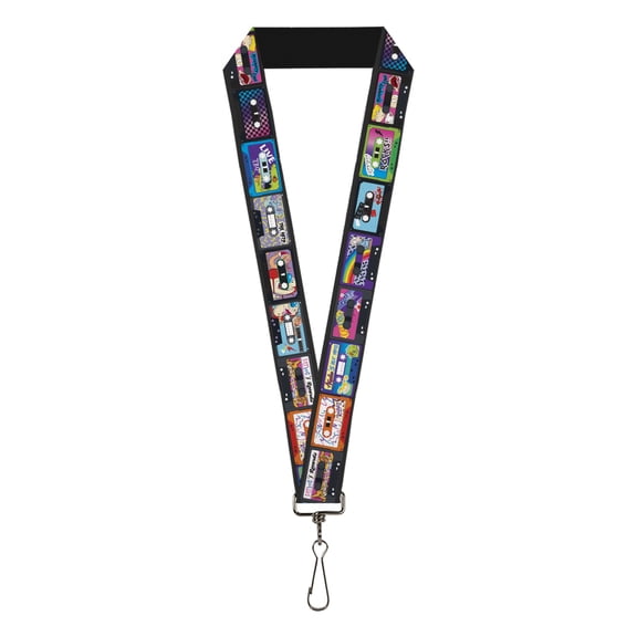 Nickelodeon Lanyard, Nick 90s Rewind Mash Up Cassette Tapes Black, Elastic