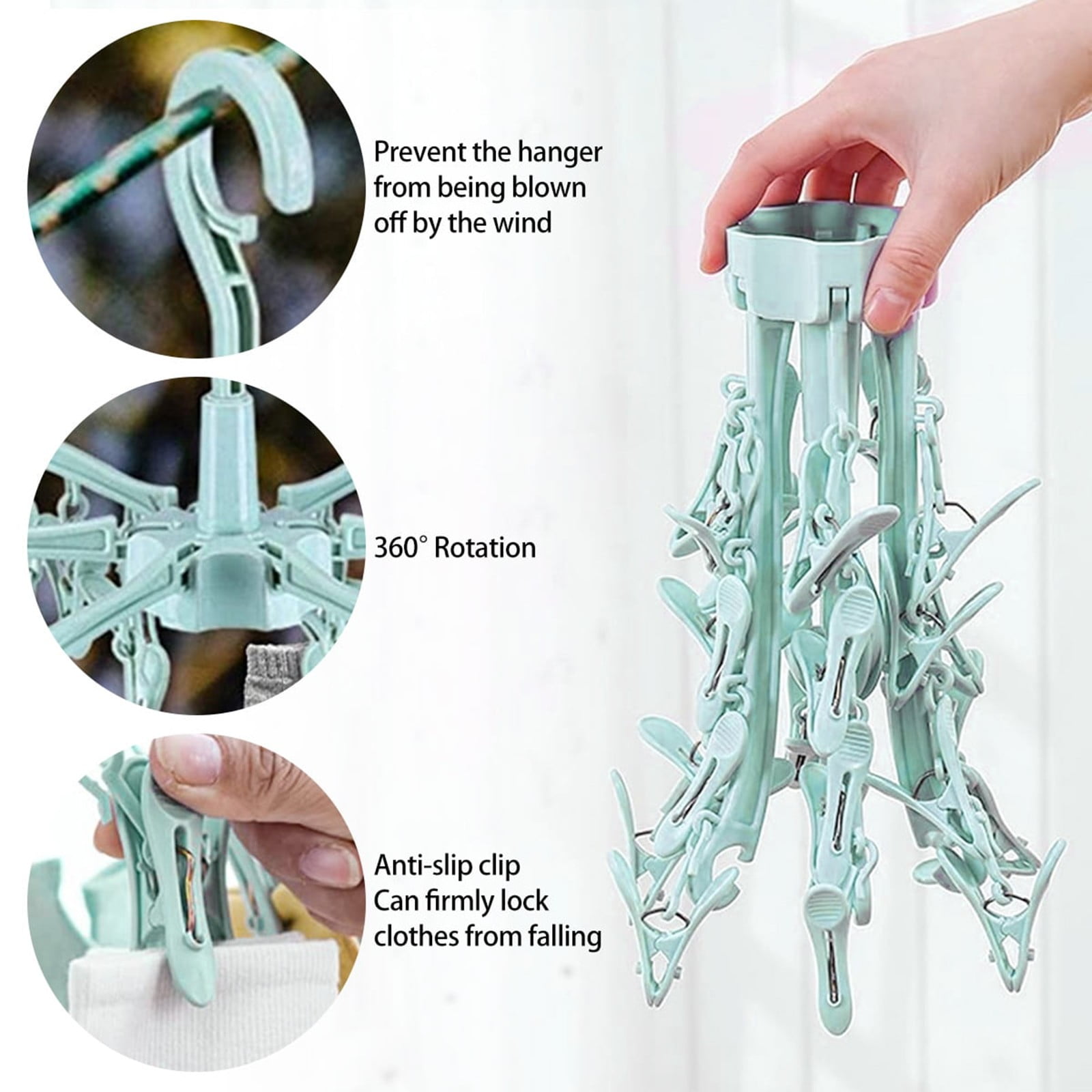 Foldable Drying Rack with 24 Clips for Drying Socks Lingerie Clothes, Heavy Duty Hanging Drying Rack, Drying Towels Rotatable Sock Drying Rack, 1 Pcs, 3.35x9.45"
