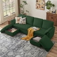 thumbnail image 6 of Pingliang Home Corduroy Sectional Sofa with Double Ottomans, Modern Modular Sofa Couch with Storage,4 Seat U-Shaped Couch Sofa for Living Room, Apartment, APT,Office,Studio,Green, 6 of 8