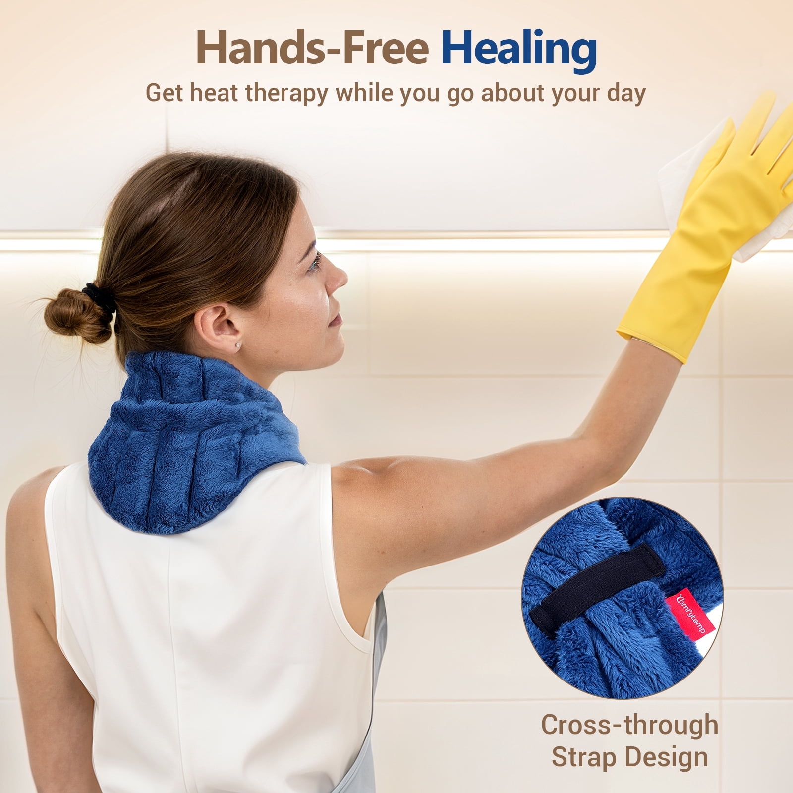 Comfytemp Microwave Neck Heating Pad, 33"×4", Hot & Cold Therapy Wrap for Soothing Muscle Pain and Tension, Blue