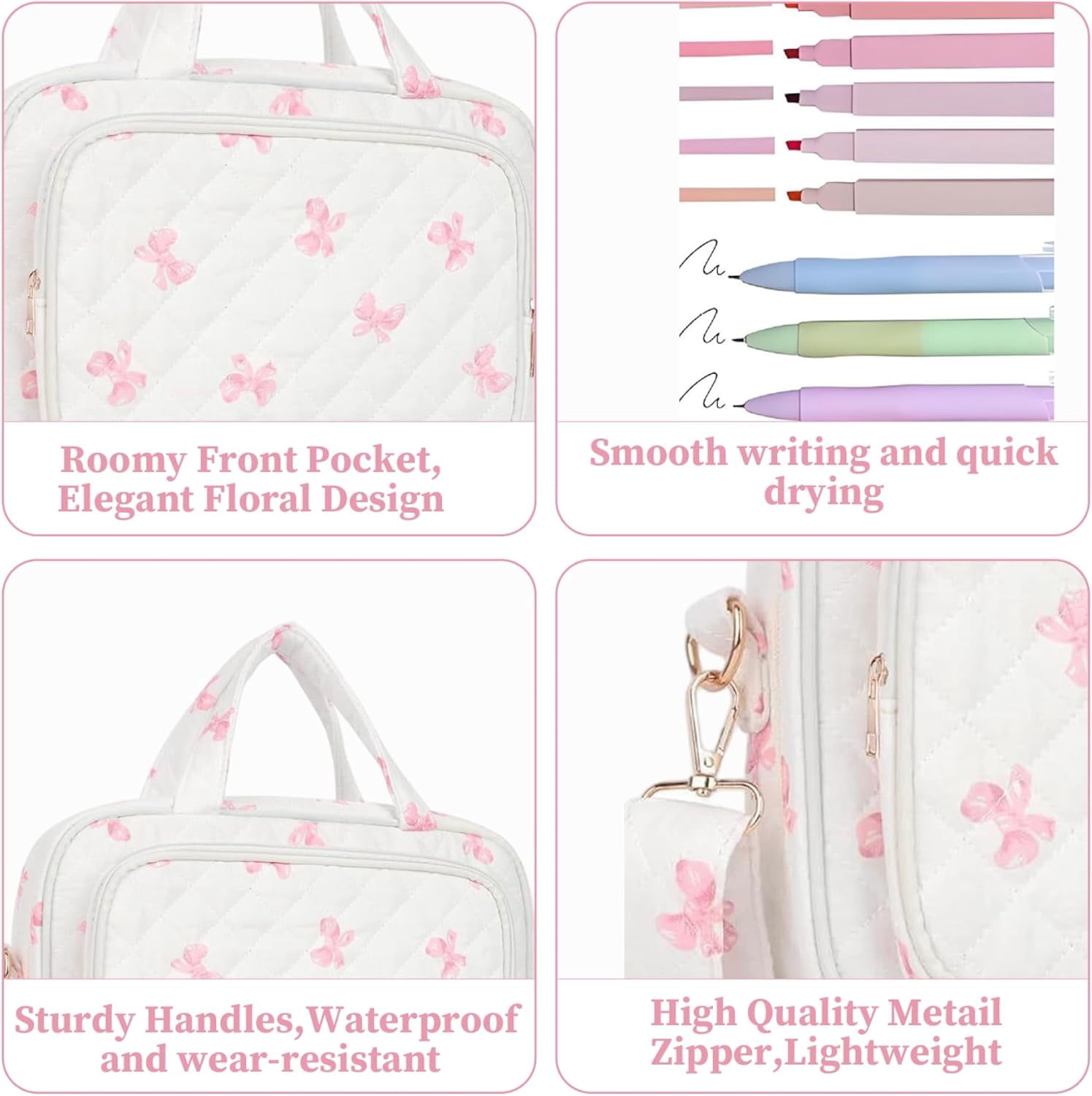 Quilted Floral Print Bible Bag - Bible Carrying Case with Highlighters & Tabs, Top Handle and Adjustable Strap for Women(1Pcs, B)