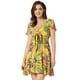 thumbnail image 1 of Vestido floral Allegra K para mujer con cuello En V profundo nudo de corbata volantes escalonados mini vestido Amarillo L, 1 of 6
