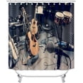 thumbnail image 4 of 4PCS/Set Pop Music Shower Curtain, Electric Guitar Drum Kit Microphone Musical Instruments Cool Modern Bathroom Decor, Waterproof Fabric Shower Curtain, Non-Slip Bath Rugs Toilet Mats, Band, 4 of 7