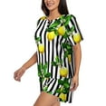 thumbnail image 2 of Picia Lemons on Striped Pajamas Sets for Women Soft Short-Sleeved Pjs with Lounge Shorts Two Piece Sleepwear-Small, 2 of 9