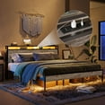 thumbnail image 5 of Bestier King Size Bed Frame with Charging Station and  2 USB Ports and Outlets,LED Light Storage Headboard,Noise Free Design,Grey, 5 of 14