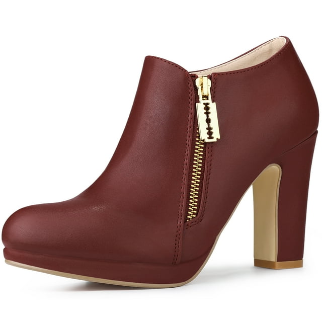 BLISSFUL STEP Women's Chunky High Heel Platform Round Toe Ankle Boots