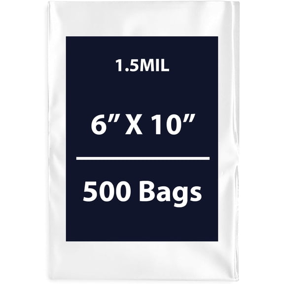 Clear Flat Poly Bags, 1.5Mil 6" X 10" & 500 Bags | Low-Density Polyethylene (LDPE), Flat Open Top Plastic Packaging Packing | Flexible and Durable Plastic Bags