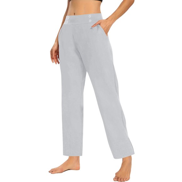 Women'S High Waisted Casual Pants, Paper Bag Waist Yoga And Work Pants, Loose Fit Wide Leg Trousers With Pockets For Women