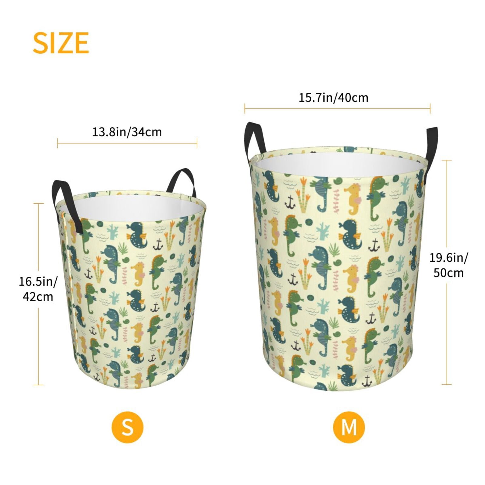 Large Laundry Basket with Handles - Seahorse Kids Baby Dirty Clothes Laundry Hamper for Bedroom Aesthetic