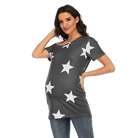 

Gifts for Mom! Jerdar Maternity Nursing Tops Women Off-the-shoulder Printed Top Maternity T-shirt Plus Size Maternity Wear Gray L