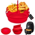 thumbnail image 2 of Moldes redondos reutilizables plegables sin BPA para freidora de aire, nuevos, de silicona, para olla, cesta y placa, juego de accesorios para freidora de aire, color negro, 2 of 6