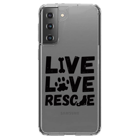 DistinctInk Clear Shockproof Hybrid Case for Galaxy S21 5G (6.2" Screen) - TPU Bumper Acrylic Back Tempered Glass Screen Protector - Live Love Rescue - Dog Paw