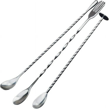3 Pcs Extra Long Stainless Steel Mixing Spoons Spiral Pattern Bar Cocktail Shaker Spoon Barware Stirring for Tea Coffee Ice Cream Juice Drink Milkshakes