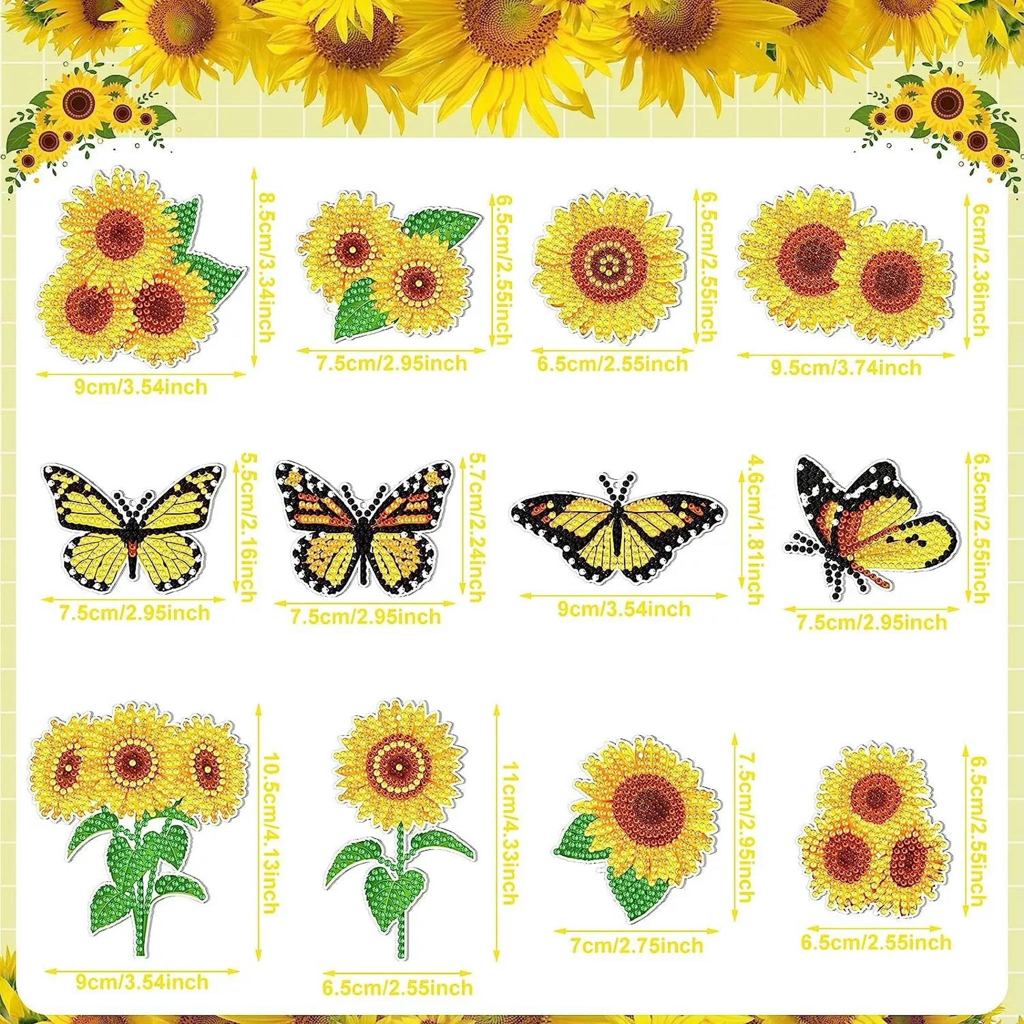 U8MO Diamond Painting Key Chains Kit DIY Crafts Sunflower Butterfly Keychain Set 12pc