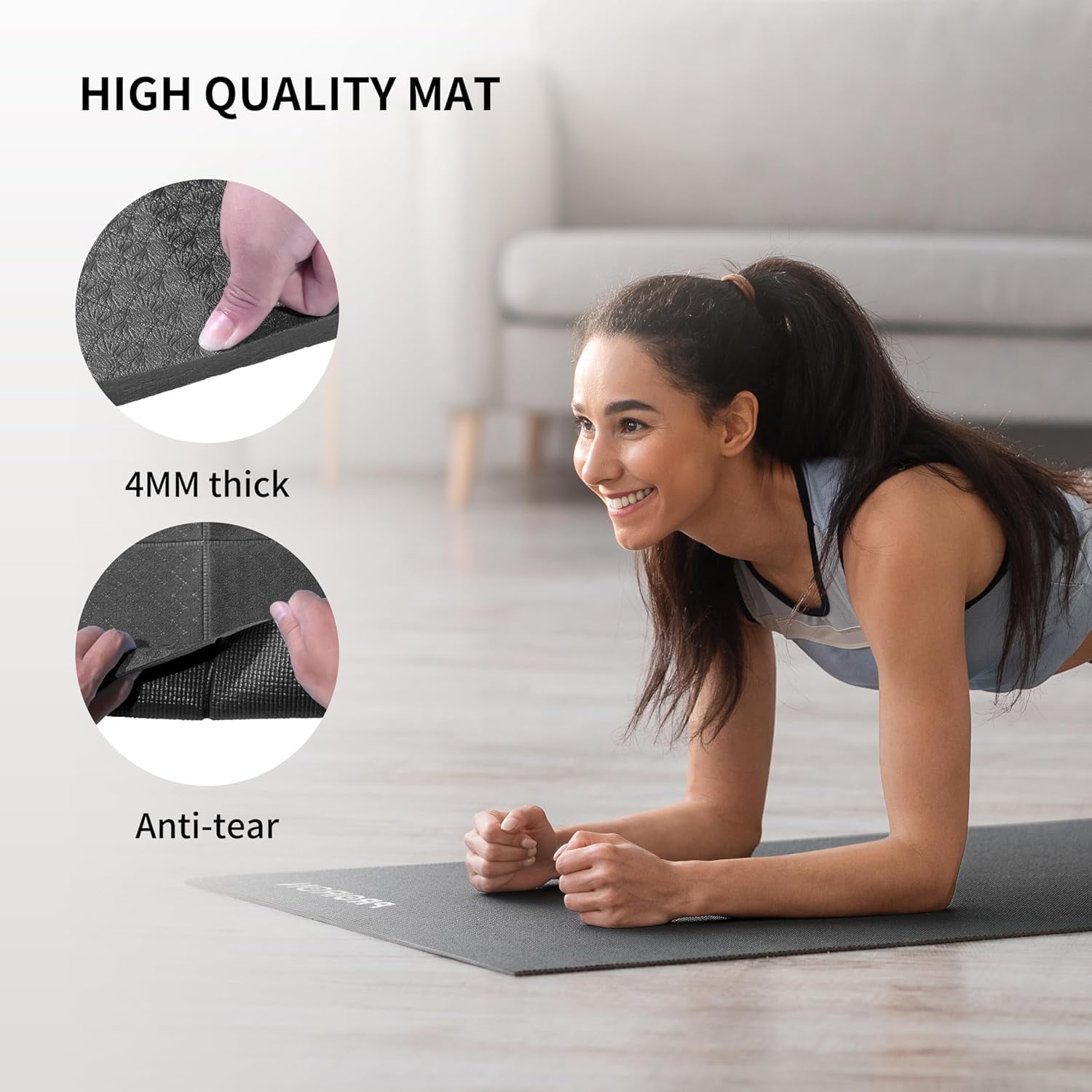 PROIRON Foldable Travel Yoga Mat 0.16" PVC, Folding Exercise Mat Non Slip for Yoga Pilates Camping Outdoors, Lightweight Packable, Black