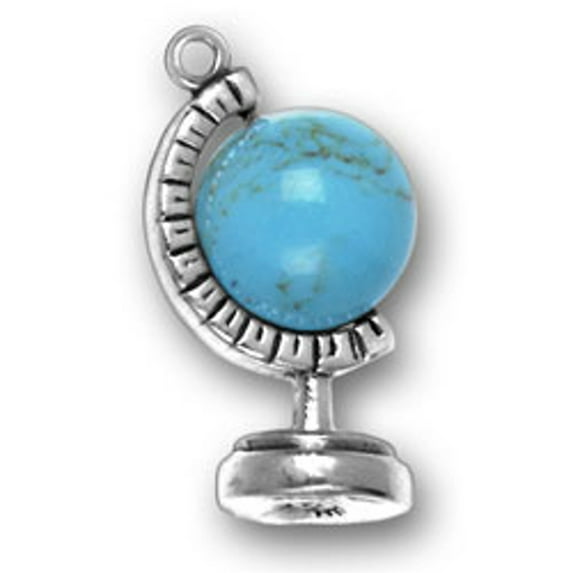 Sterling Silver 18" Unisex 1.5mm Box Chain 3D Marble World Earth Spinning Globe Pendant Necklace