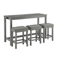 thumbnail image 6 of GZXS 4-Piece Farmhouse Bar Table Set for 3, Solid Wood Frame with MDF Top, Linen Upholstered Stools, 59"W Space-Saving Counter Height Dining Set with Power Outlets, Gray, 6 of 10