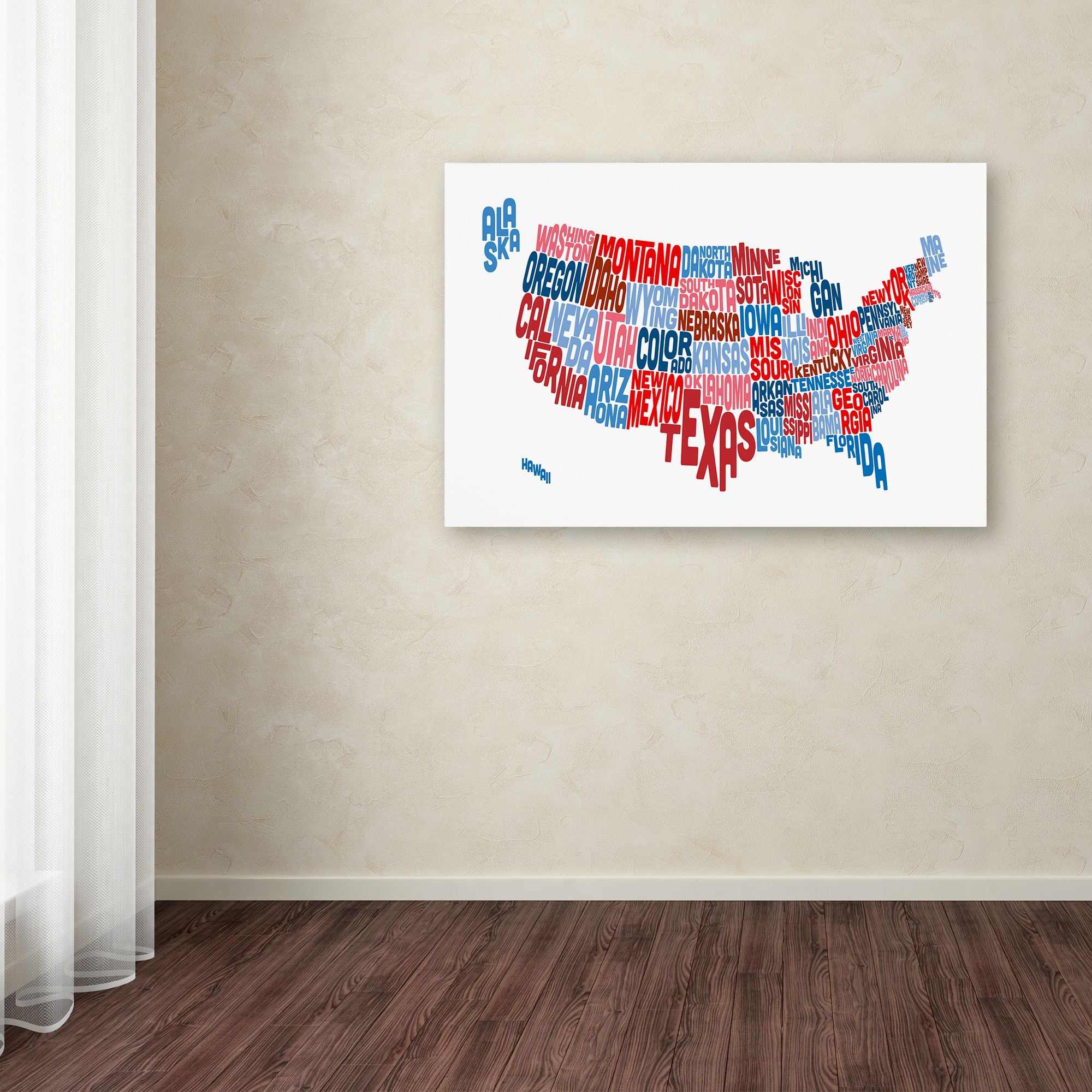 Trademark Fine Art "United States Typography Text Map" Canvas Art by Michael Tompsett