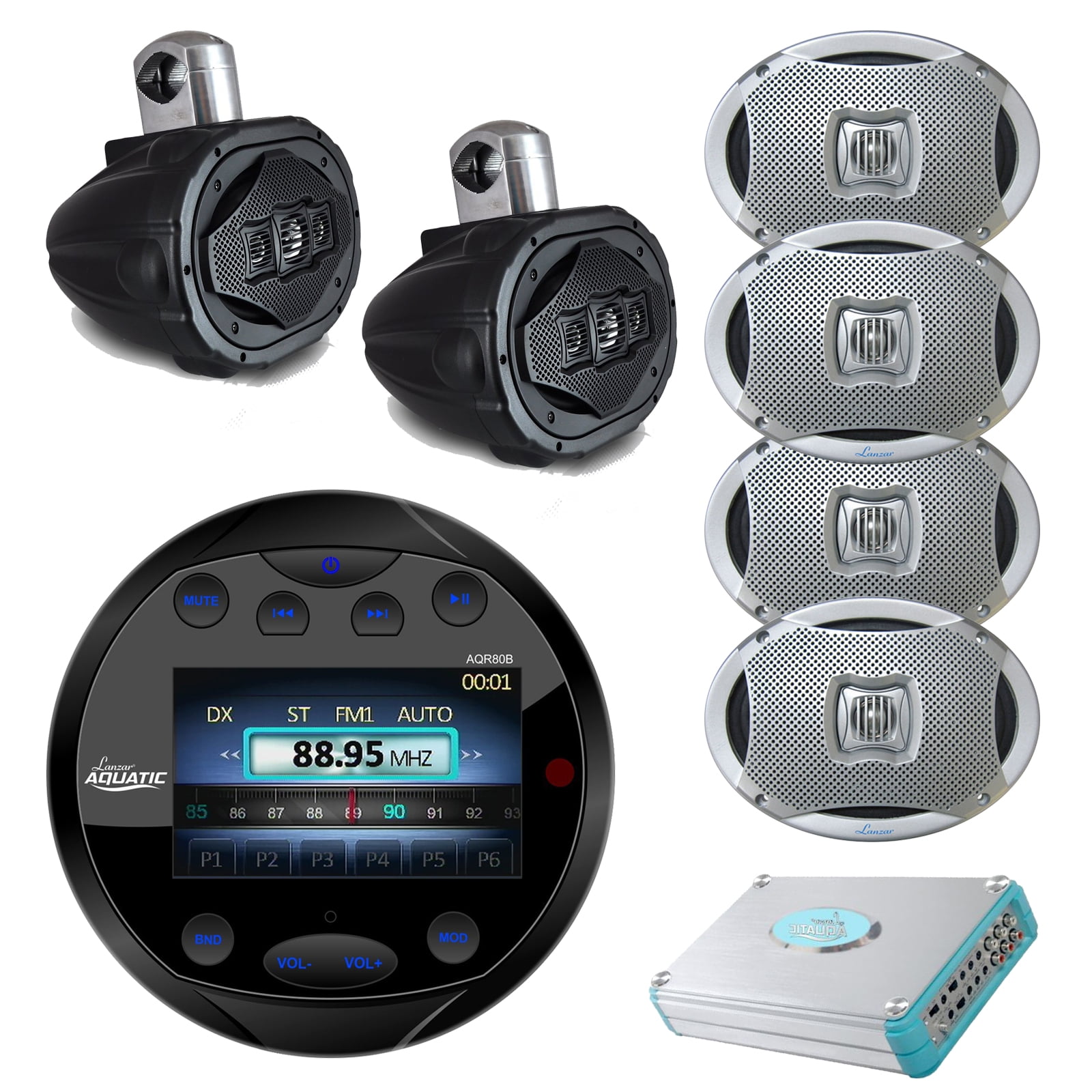 Lanzar Round Aquatic Waterproof Marine Stereo Boat In Dash Radio ...